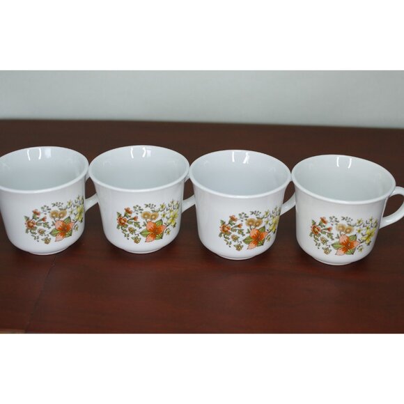 Set of 4 Corelle Tea Cups "Indian Summer" Coffee Cups Floral Trillium Primrose - Picture 6 of 6